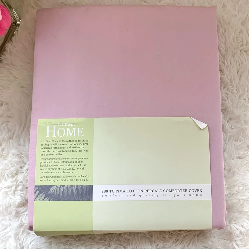 NEW LL Bean Pima Cotton Percale Duvet Comforter Cover QUEEN Pink NWT